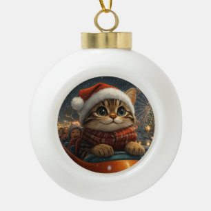 Adorno De Cerámica Tipo Bola Montaña Rusa de Gato Bengalí Navidad