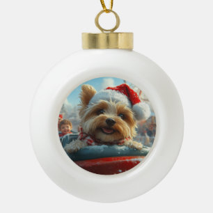 Adorno De Cerámica Tipo Bola Montaña Rusa De Perro Terrier Biewer Navidad