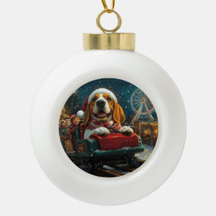 Adorno De Cerámica Tipo Bola Montaña Rusa Perro Basset Hound Navidad