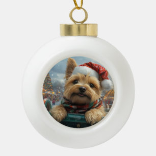 Adorno De Cerámica Tipo Bola Montaña Rusa Perro Terrier Cairn Navidad