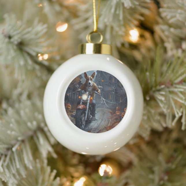 Adorno De Cerámica Tipo Bola Motocicleta Basenji Halloween Scary (Árbol)