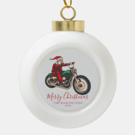 Adorno De Cerámica Tipo Bola Motociclista Feliz Navidad