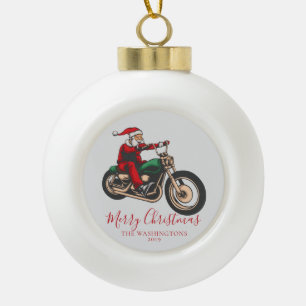 Adorno De Cerámica Tipo Bola Motociclista Feliz Navidad