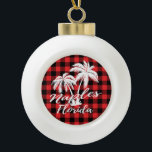 Adorno De Cerámica Tipo Bola Nápoles Florida Palm Trees Beach Red Plaid<br><div class="desc">Nápoles Florida Palmeras Rojo Vestíbulo Ornamento de Navidad</div>