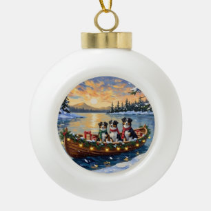 Adorno De Cerámica Tipo Bola Navidad con barco de pastor australiano