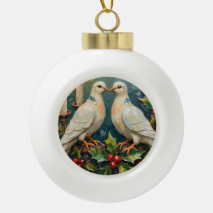 Adorno De Cerámica Tipo Bola Navidad con Palomas Blancas Vintage y Guirnalda de
