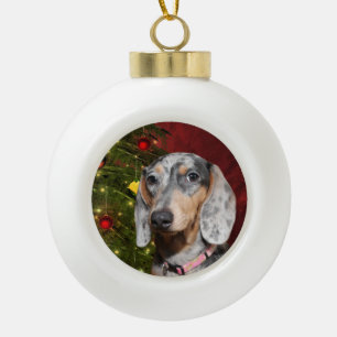 Adorno De Cerámica Tipo Bola Navidad Dappled del Dachshund