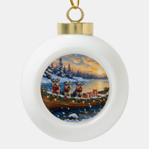 Adorno De Cerámica Tipo Bola Navidad de Schnauzer en Barco