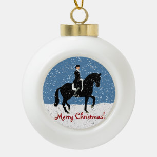Adorno De Cerámica Tipo Bola Navidad del caballo del Dressage Nevado