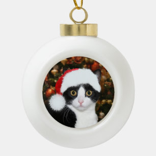 Adorno De Cerámica Tipo Bola Navidad del gato del smoking
