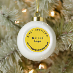 Adorno De Cerámica Tipo Bola Navidad Empresarial Amarillo sobre Blanco