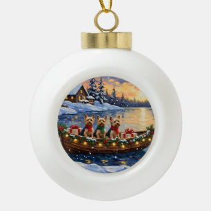 Adorno De Cerámica Tipo Bola Navidad en barco con Yorkipoo