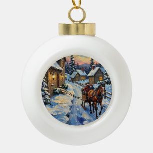 Adorno De Cerámica Tipo Bola Navidad Invernal Vintage con Caballo y Trineo en l