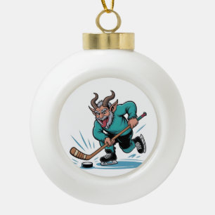 Adorno De Cerámica Tipo Bola Navidad Jugando Hockey sobre Hielo Espeluznante Na