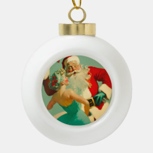 Adorno De Cerámica Tipo Bola Navidades azules "Kissing Santa Claus"