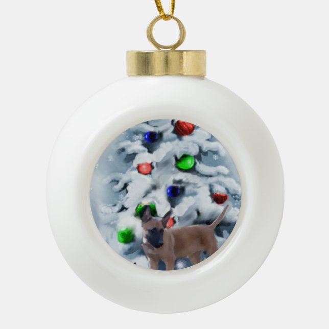 Adorno De Cerámica Tipo Bola Navidades belgas de Malinois (Anverso)