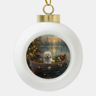 Adorno De Cerámica Tipo Bola Navidades Bichon Frise Voyage festivo