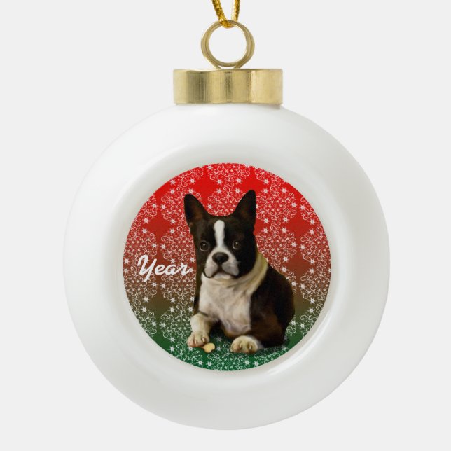Adorno De Cerámica Tipo Bola Navidades Boston Terrier (Anverso)