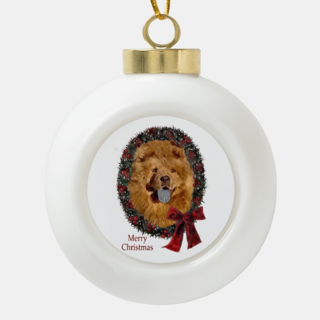 Adorno De Cerámica Tipo Bola Navidades Chow Chow (Anverso)