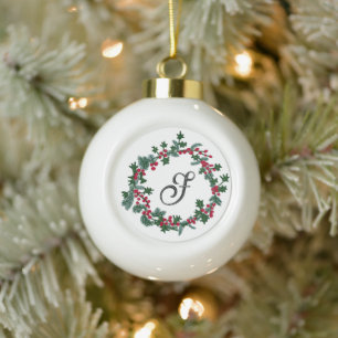 Adorno De Cerámica Tipo Bola Navidades coronaron con una inicial personalizada