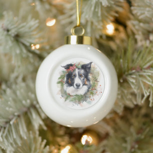 Adorno De Cerámica Tipo Bola Navidades de Border Collie Wreath Festimes Pup