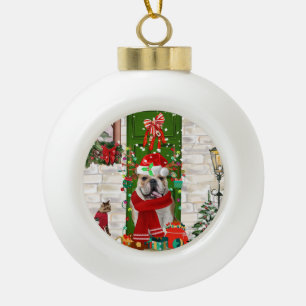 Adorno De Cerámica Tipo Bola Navidades de Bulldog de Inglaterra