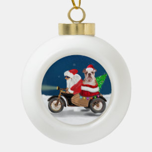 Adorno De Cerámica Tipo Bola Navidades de Bulldog de Inglaterra Santa Claus