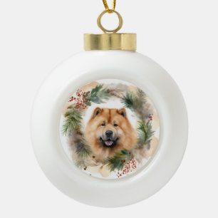 Adorno De Cerámica Tipo Bola navidades de chow Wreath Festimes Pup