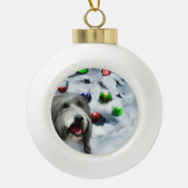 Adorno De Cerámica Tipo Bola Navidades de Collie con barba