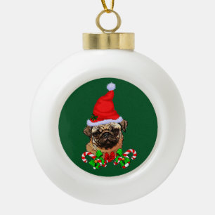 Adorno De Cerámica Tipo Bola Navidades de Cute Santa Pug Lovers