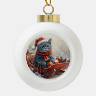Adorno De Cerámica Tipo Bola Navidades de gato azul oriental con manchas que la