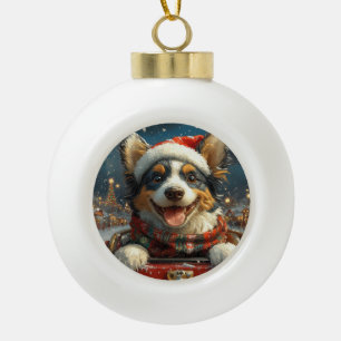 Adorno De Cerámica Tipo Bola Navidades de la Pascua de Ruedas de Perro Azul Hee