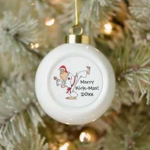 Adorno De Cerámica Tipo Bola Navidades de Martial Arts Merry Kick-Mas