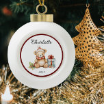 Adorno De Cerámica Tipo Bola Navidades de Name Cute Teddy<br><div class="desc">Personalice este Bauble de Cerámica de Teddy y celebre este año a los Navidades con un toque vintage. Ideal para niños,  familias y amigos.</div>