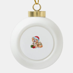 Adorno De Cerámica Tipo Bola Navidades de perro de Bichon Frise de Santa Hat