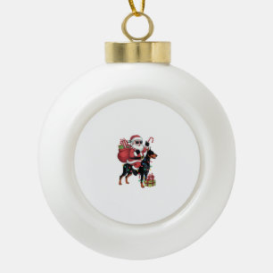 Adorno De Cerámica Tipo Bola Navidades de Perro Doberman en Santa Riding