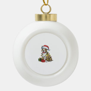 Adorno De Cerámica Tipo Bola Navidades de Perro Terrier de Santa Pitbull