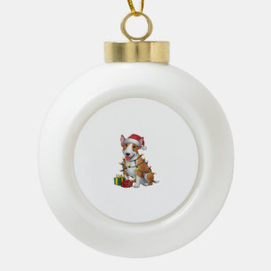 Adorno De Cerámica Tipo Bola Navidades de perros de Santa Hat Bull Terrier