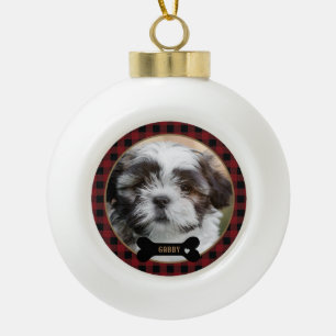 Adorno De Cerámica Tipo Bola Navidades de Red Plaid de Mascota Personalizado