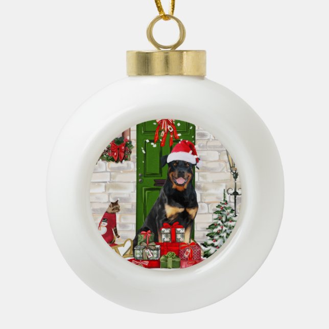Adorno De Cerámica Tipo Bola Navidades de Rottweiler Dog (Anverso)