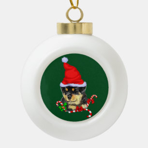 Adorno De Cerámica Tipo Bola Navidades de Rottweiler Puppy
