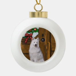 Adorno De Cerámica Tipo Bola Navidades de Samoyed