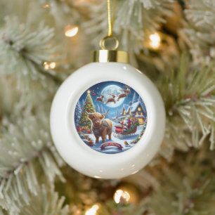 Adorno De Cerámica Tipo Bola Navidades de vacas de Santa Claus en vacaciones en