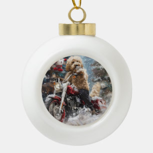Adorno De Cerámica Tipo Bola Navidades en motocicleta Goldendoodle Dog Riding