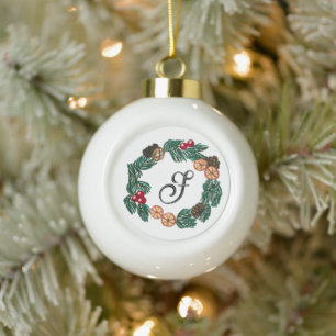 Adorno De Cerámica Tipo Bola Navidades juraron con personalizable inicial