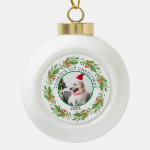 Adorno De Cerámica Tipo Bola Navidades Mascota rojo y verde guerrero foto