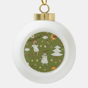 Adorno De Cerámica Tipo Bola Navidades Oveja: Ilustracion de la Vintage Animal.
