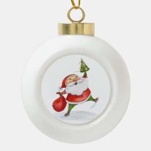 Adorno De Cerámica Tipo Bola Navidades Santa Cute de patinaje acuarela