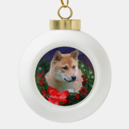 Adorno De Cerámica Tipo Bola Navidades Shiba Inu