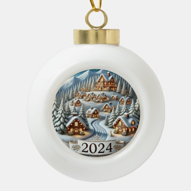 Adorno De Cerámica Tipo Bola Navidades Snowy 2024 (Anverso)